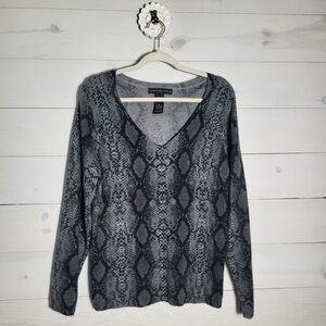 Josephine Chaus Plus Size Snakeskin V-Neck Sweater Preppy Western.